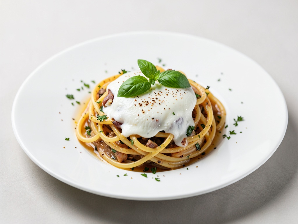 Ofen-Spaghetti-Nester mit Mozzarella und Basilikum