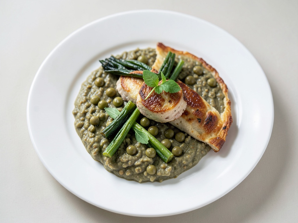 Torta di asparagi con crema di piselli