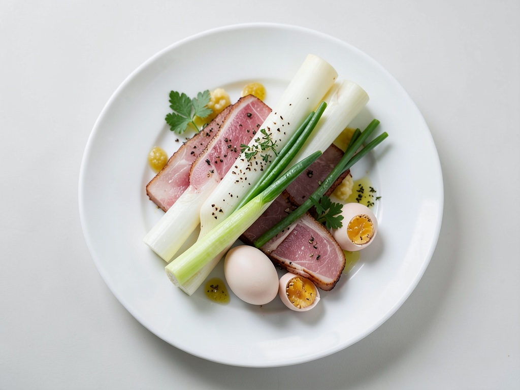 Asparago con dip di prosciutto e uova