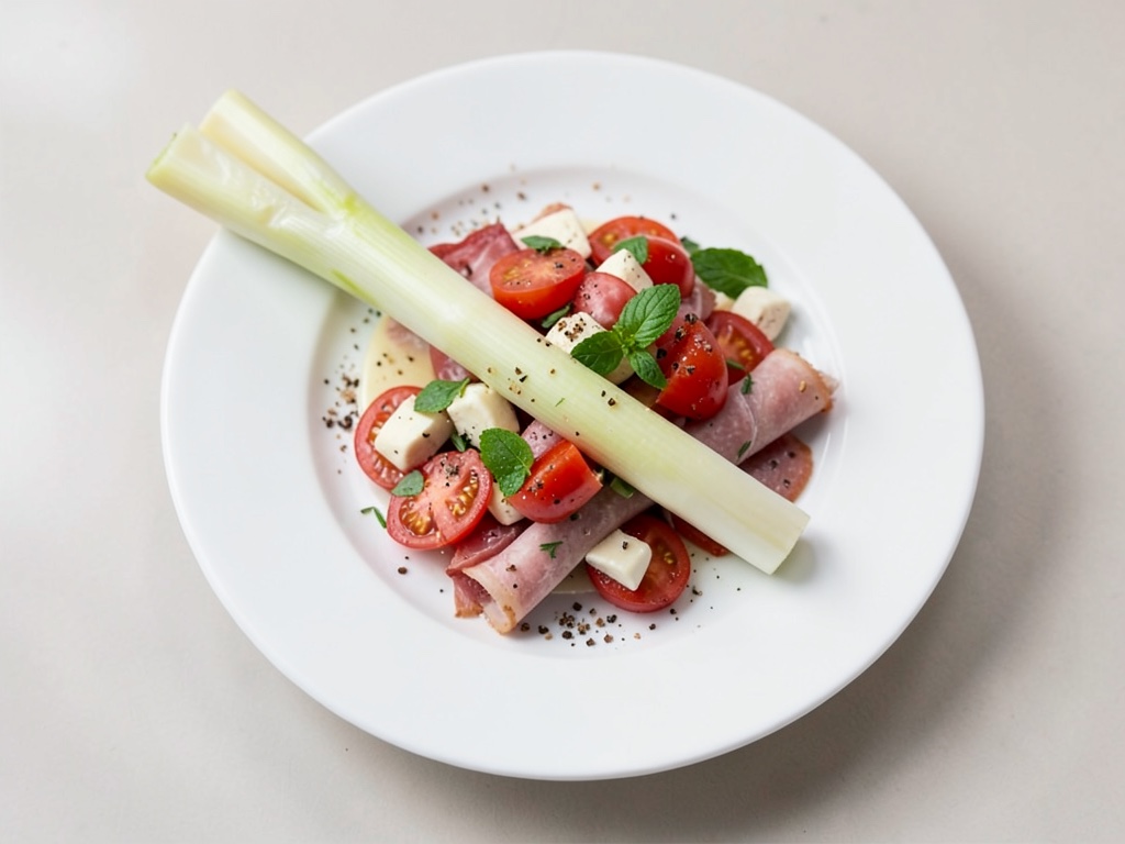 Asparagi con insalata di pomodori e uova e prosciutto
