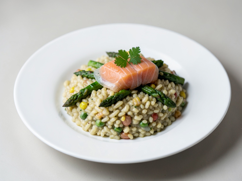 Risotto agli asparagi con salmone al vapore