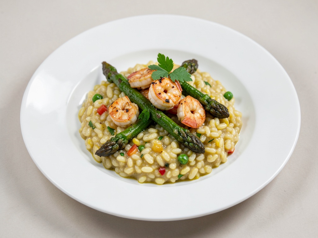 Risotto agli asparagi con gamberi croccanti