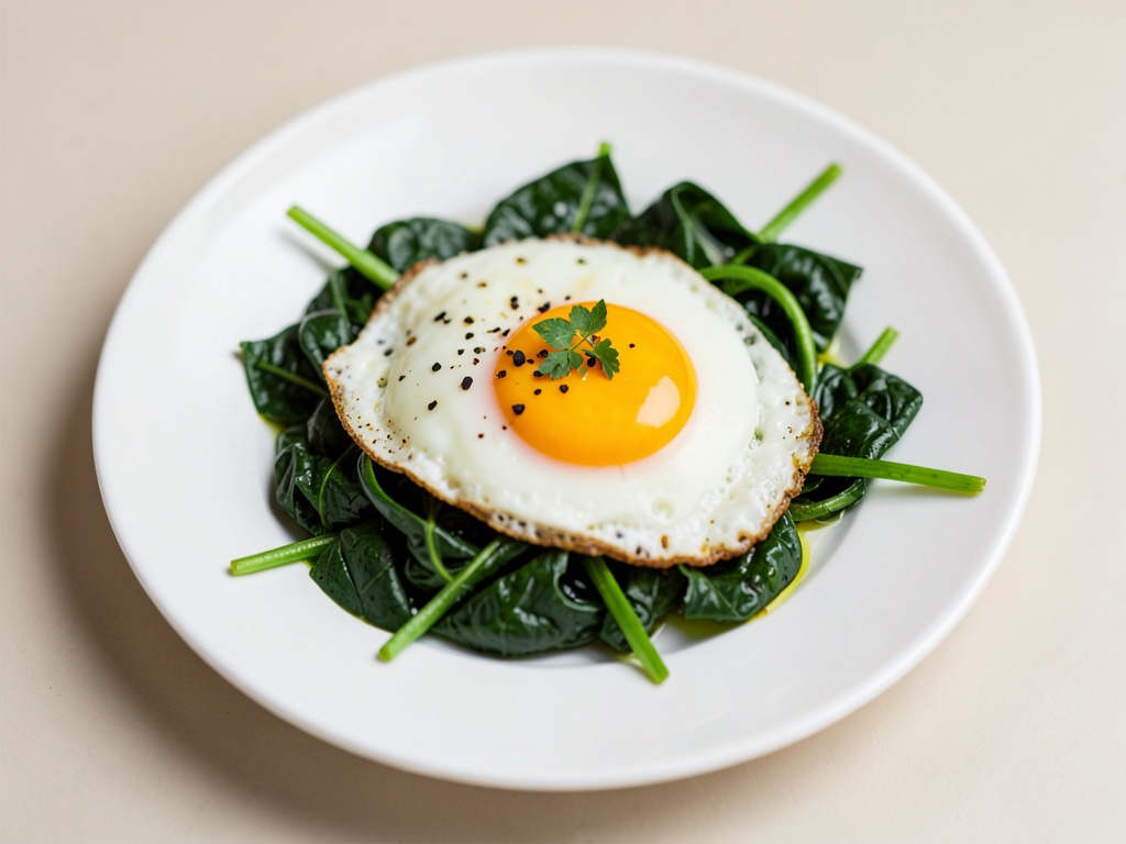 Huevos fritos sobre un lecho de espinacas