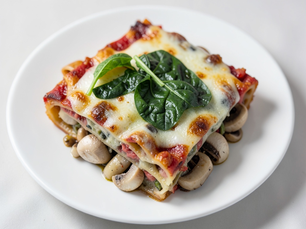 Cremige Lasagne mit Spinat und Champignons