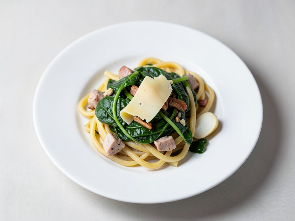 Cremige Pasta mit Kabeljau und Spinat
