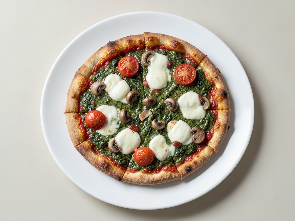 Pizza croccante con spinaci, funghi e formaggio