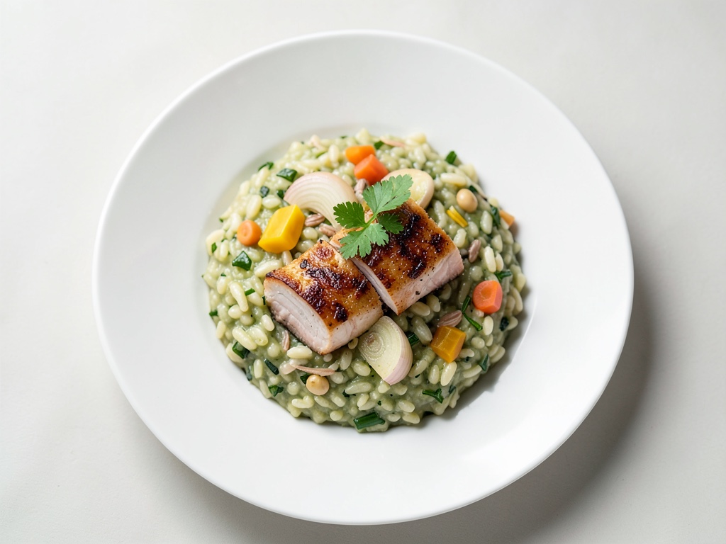 Risotto agli spinaci con merluzzo di roccia fritto