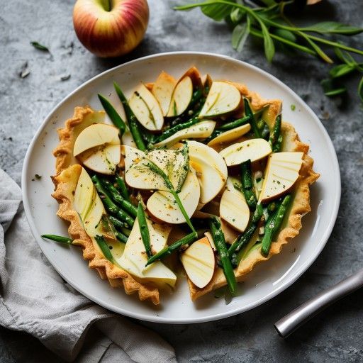 Tarta vegana de espinacas con ensalada de espárragos y manzanas caramelizadas