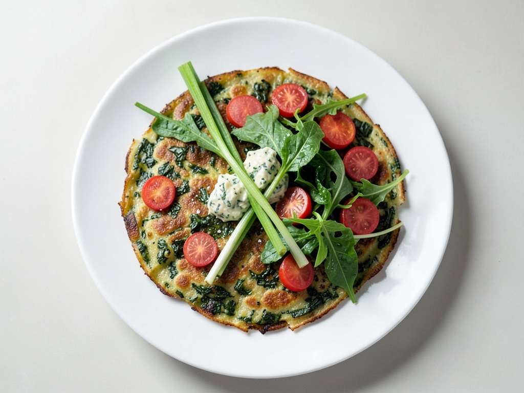 Crêpe à l'épinard au quark aux herbes et mâche aux radis croquants