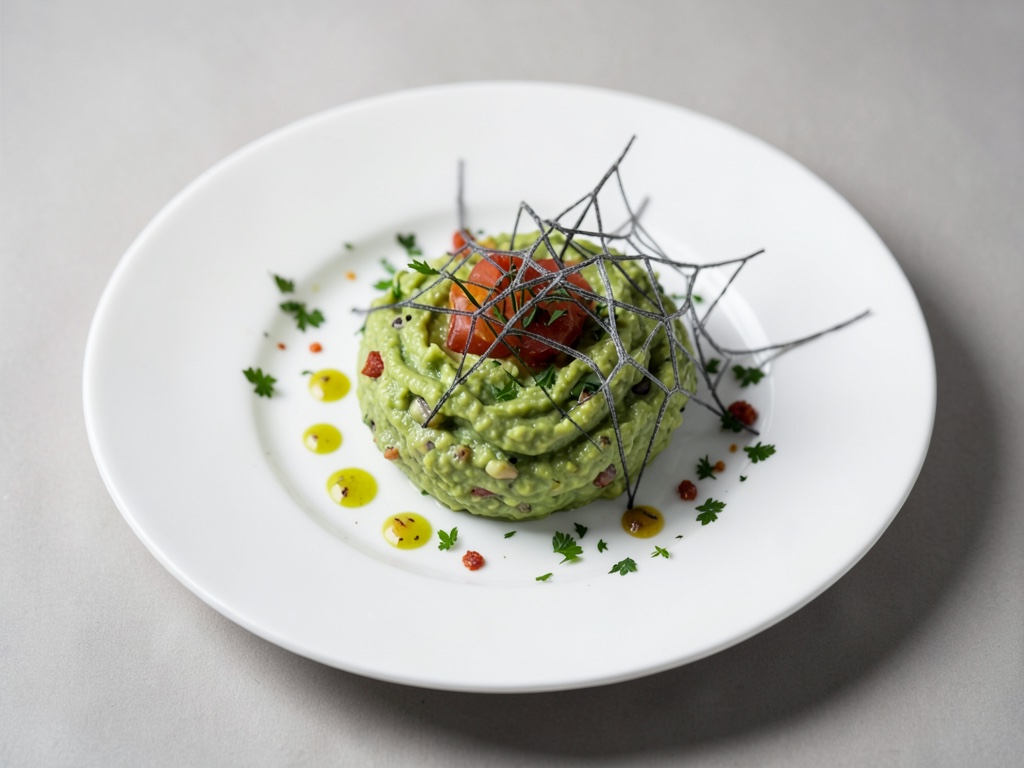 Guacamole con decoración de red de araña