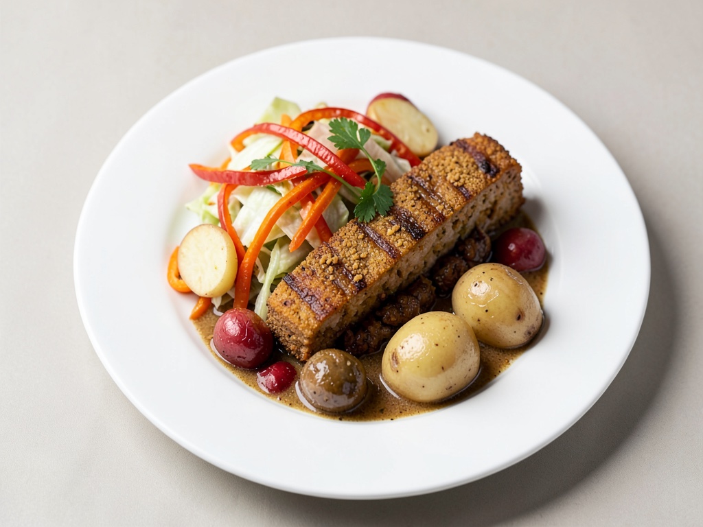 Knuspriger Räuchertofu mit Spitzkohl, Paprika und Pellkartoffeln