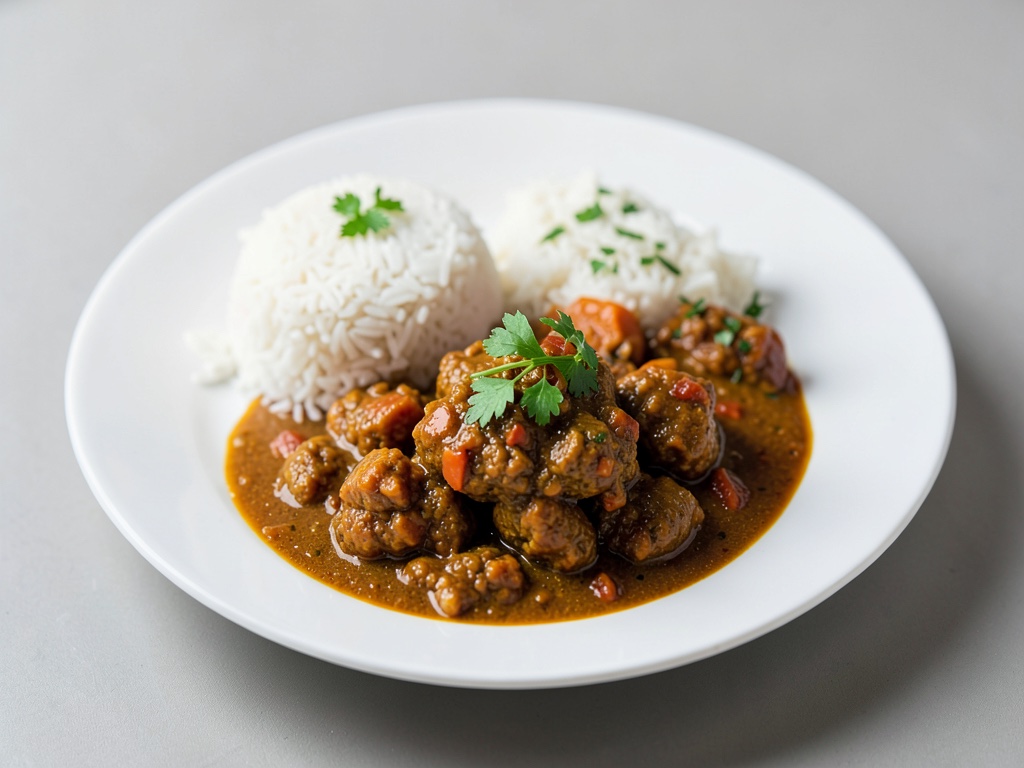 Curry aromatico dello Sri Lanka con riso e sambol di cocco