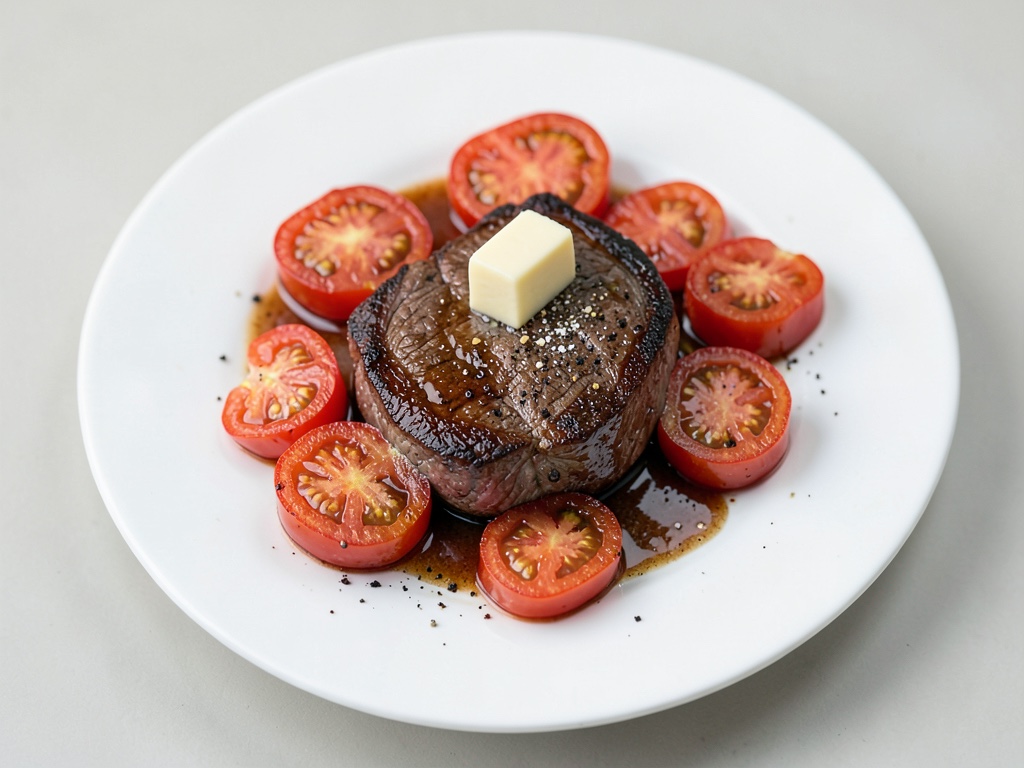 Steak auf marinierten Tomaten