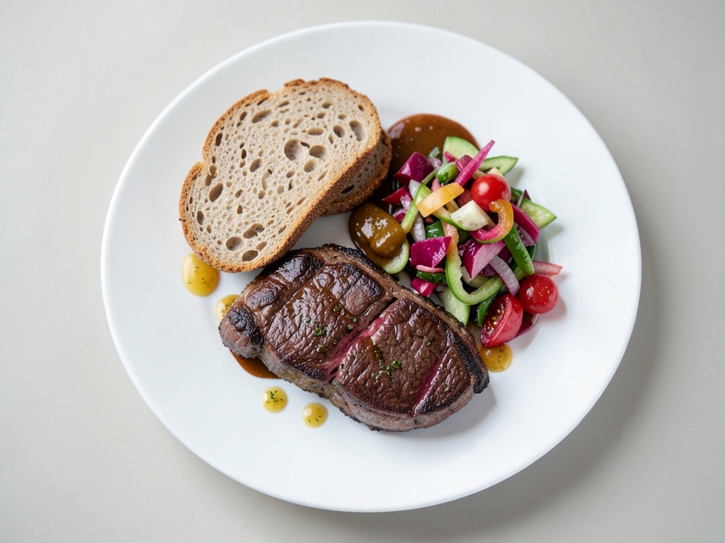 Suculenti bistec di filetto di manzo con croccante insalata di cetrioli e barbabietola rossa