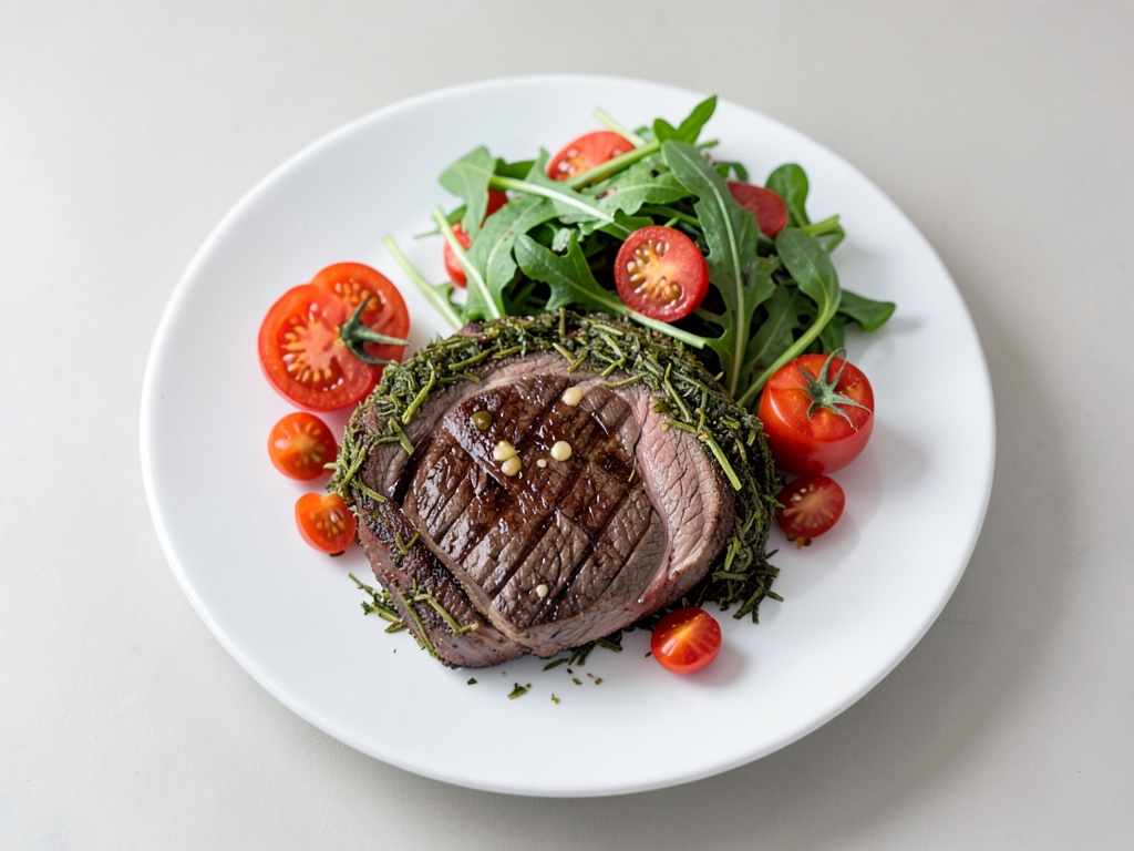 Kräuter-Steaks vom Schwein mit frischem Rucola-Tomaten-Salat