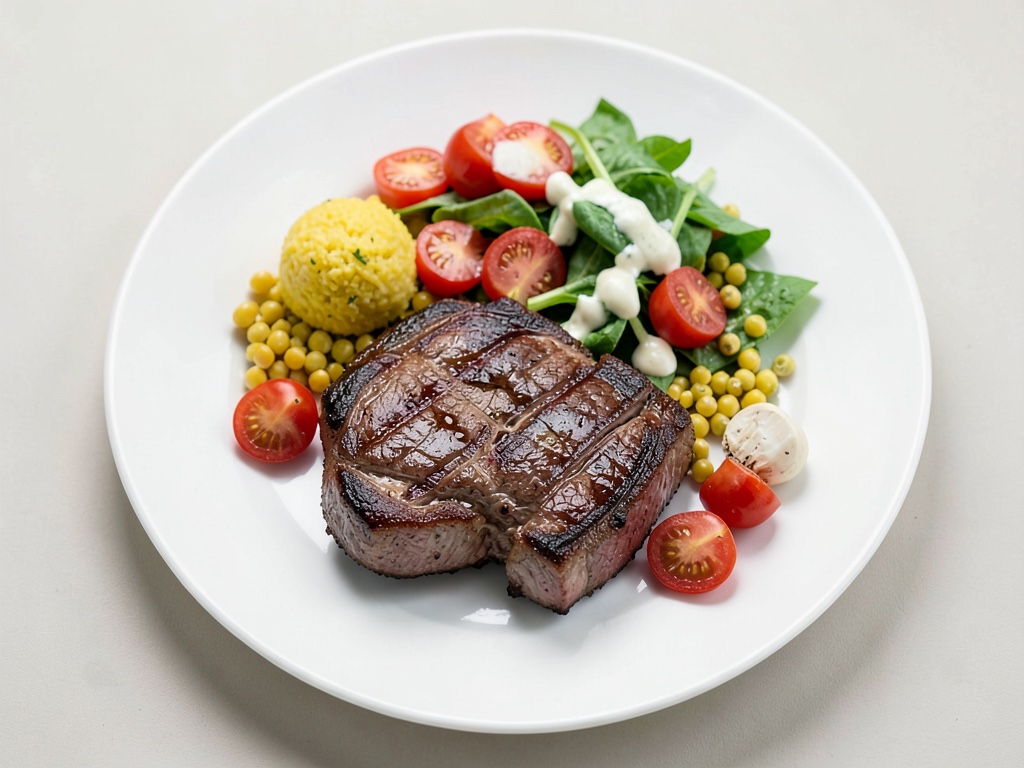 Bistecchi di collo di maiale alla griglia con insalata fresca di mais e pomodori