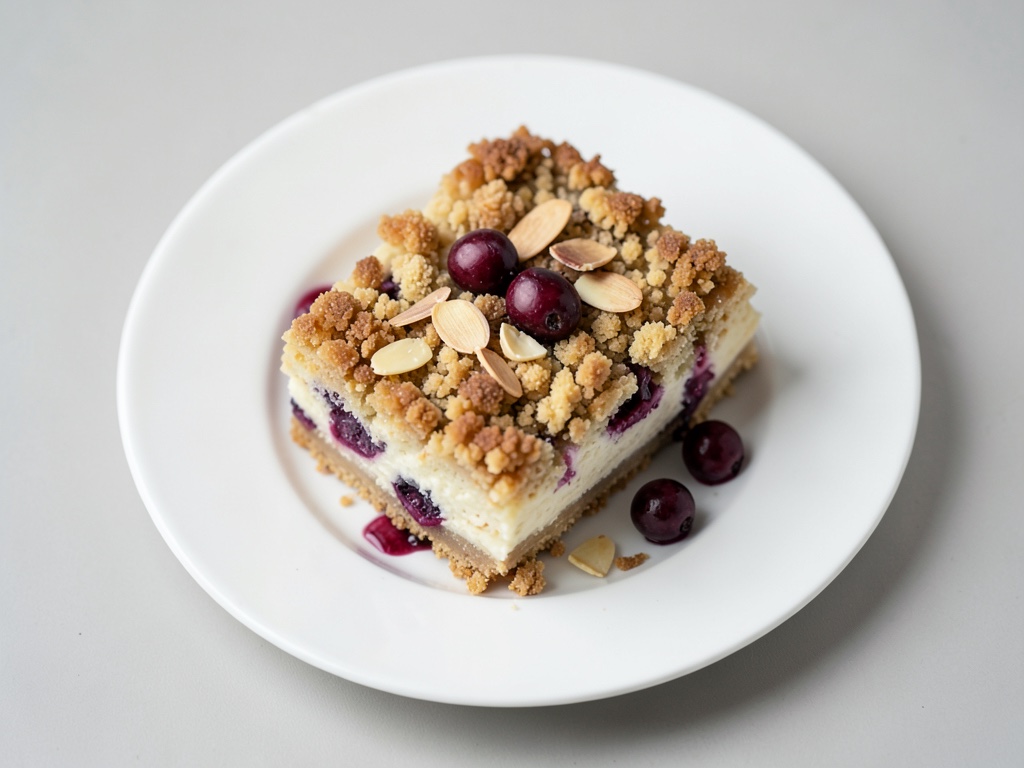 Blauer Beeren-Käsekuchen mit Krümeldecke