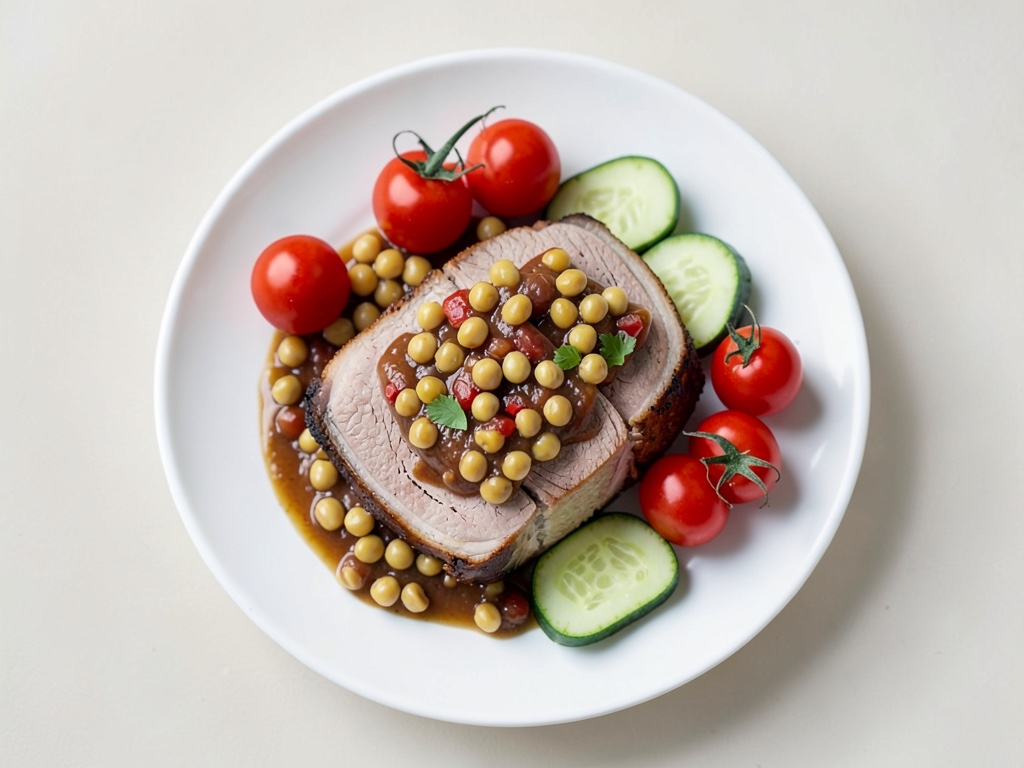 Dorso di maiale dolce-acido con caponata di fagioli bianchi