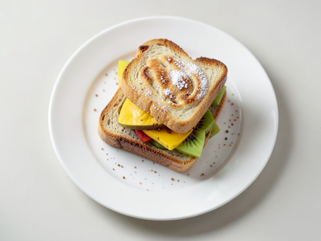 Dolce sandwich waffle con mango e kiwi