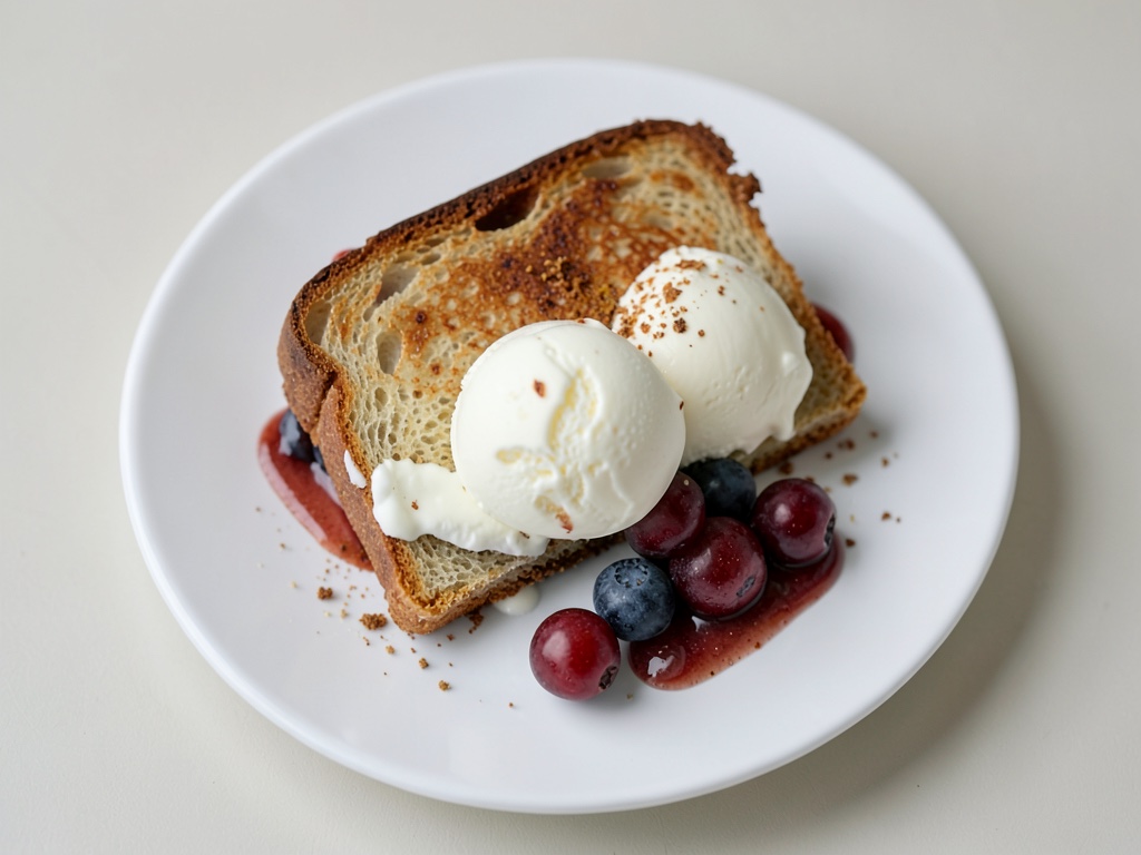 Süßes Waffel Sandwich mit Vanilleeis und Erdbeeren