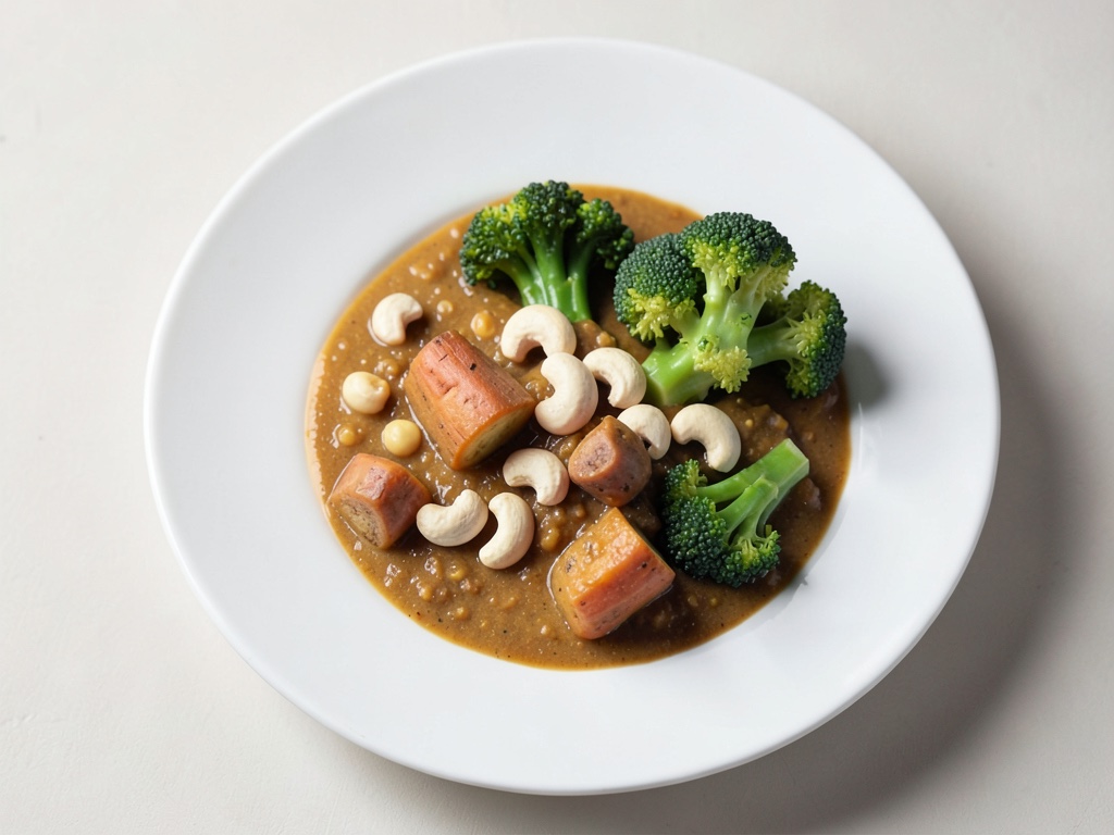 Curry di patate dolci e broccoli con anacardi
