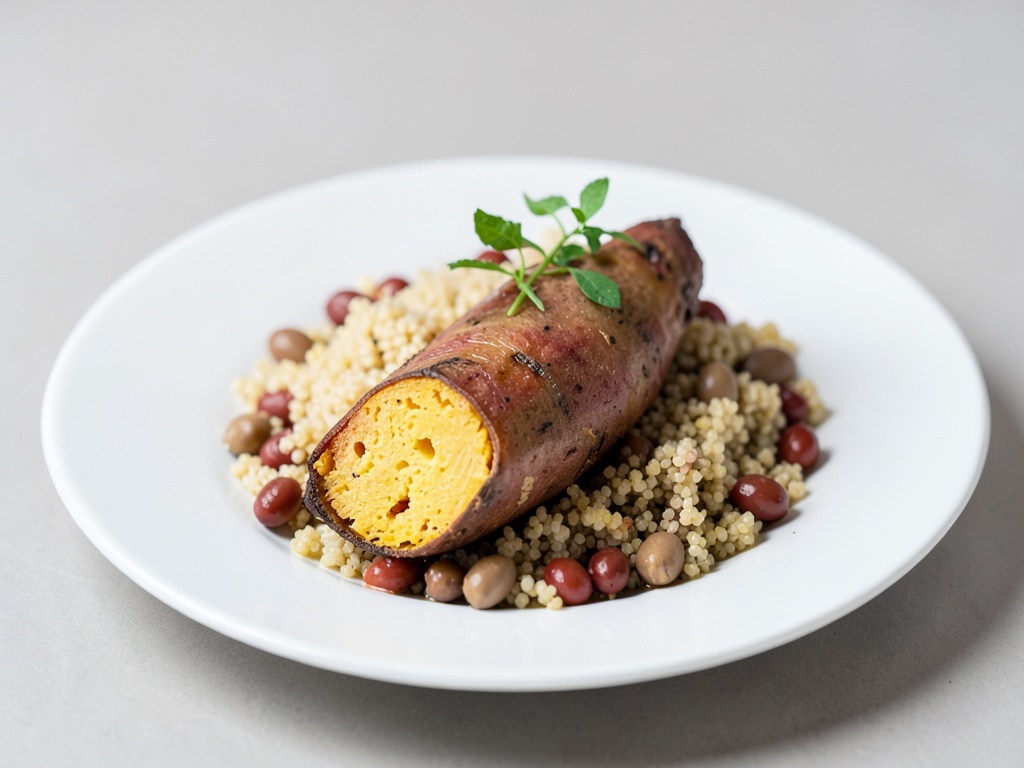 Patate dolci al forno con couscous e fagioli