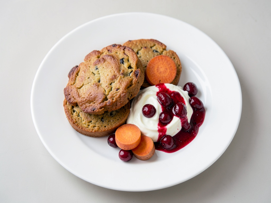 Frittelle di patata dolce al forno con barbabietola rossa, crème fraîche e chutney di mirtilli rossi