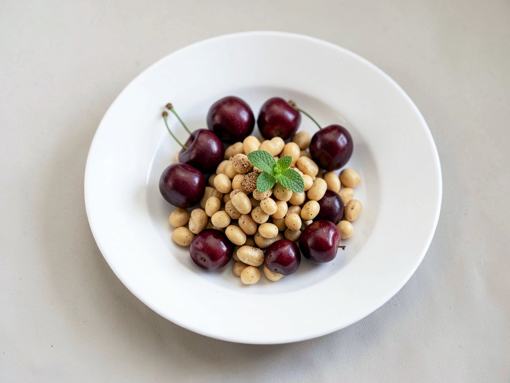 Cerezas dulces con cacahuetes salados