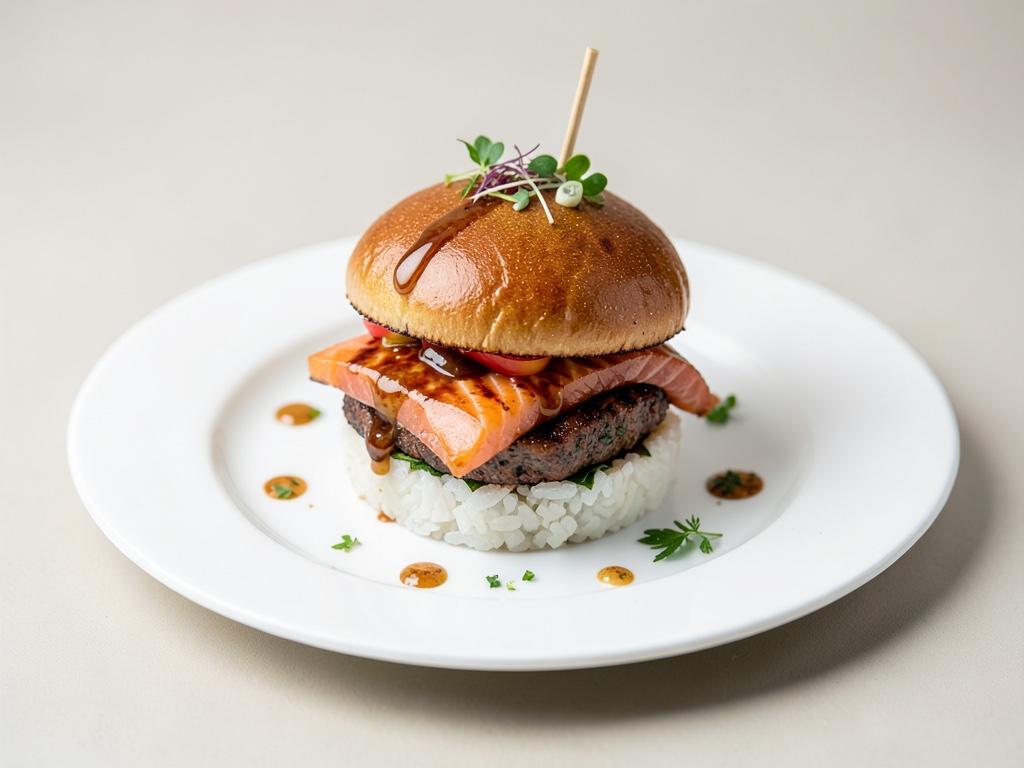 Sushi-Burger mit Teriyaki-Lachs