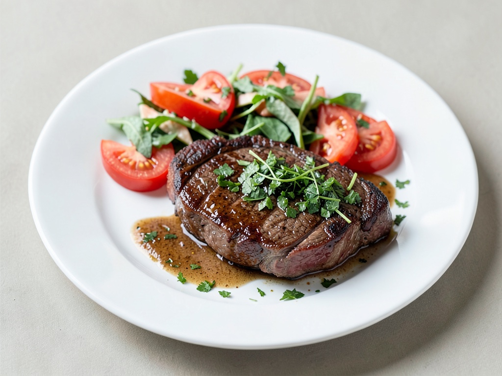 Steak T-Bone juteux avec chimichurri frais et salade de tomates