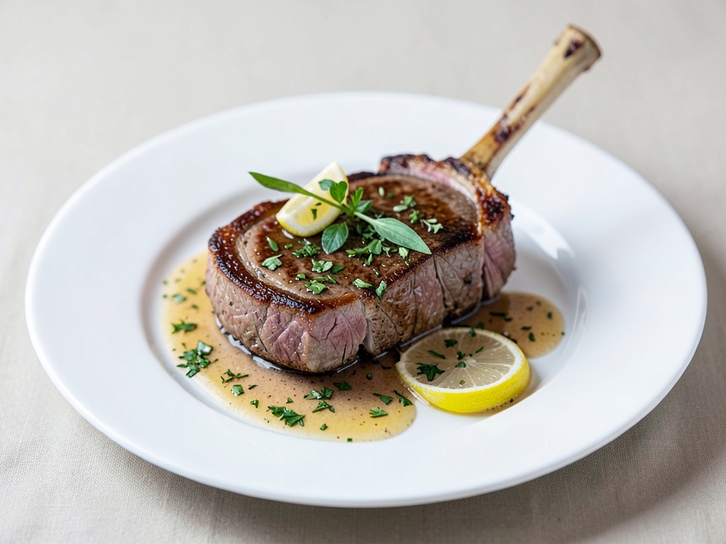 Côte de veau en T avec sauce fraîche aux herbes et citron