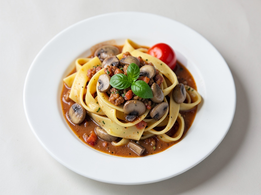 Tagliatelle in salsa di funghi e pomodori