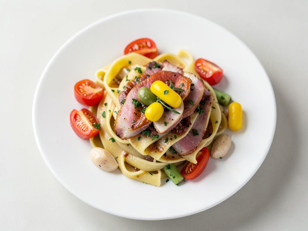 Tagliatelle con Letscho y jamón Serrano