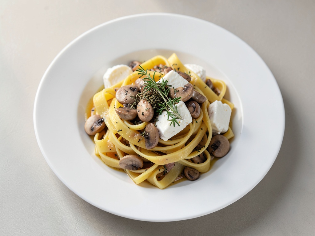 Tagliatelle con crema di funghi e limone e mozzarella