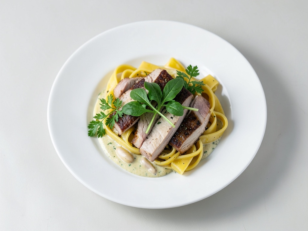 Striscioline di tacchino con tagliatelle in crema al rucola e limone