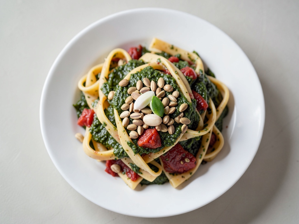 Tagliatelle con spinaci, finocchi e pesto rosso