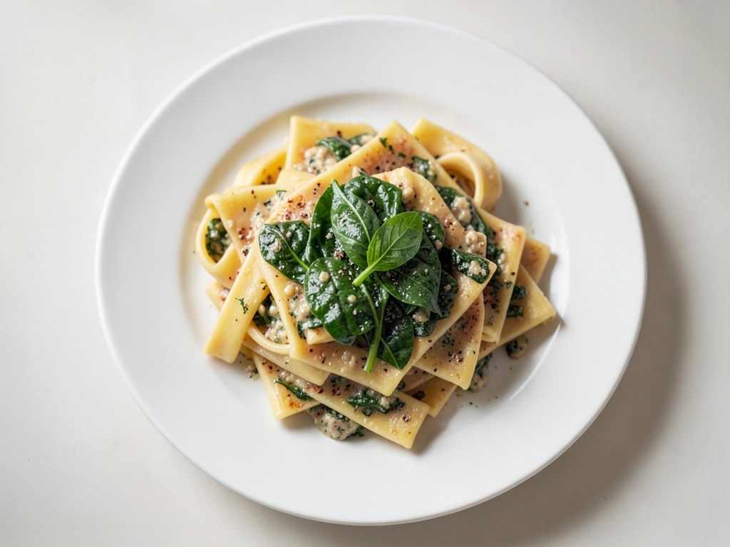 Tagliatelle con salsa di spinaci e formaggio fresco