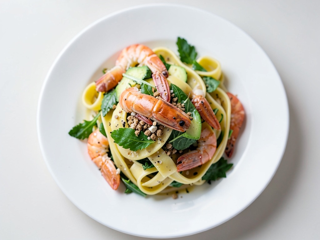 Insalata di Tagliatelle con Avocado e Gamberi