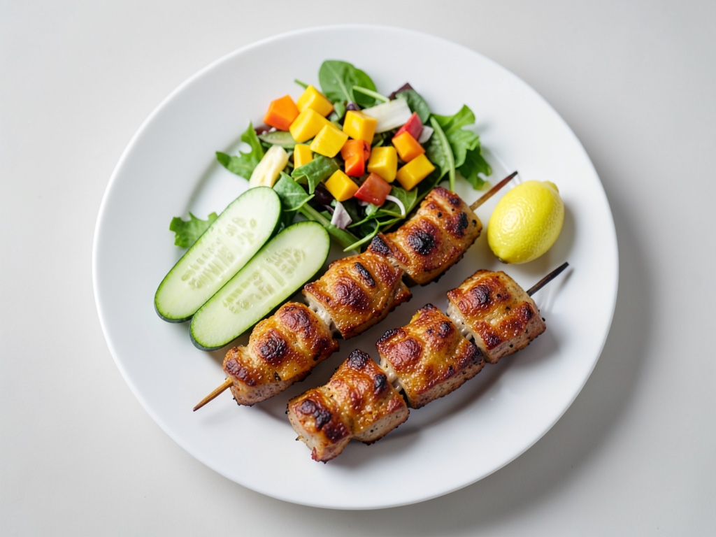 Spiedini Tandoori con insalata di cetrioli e mango