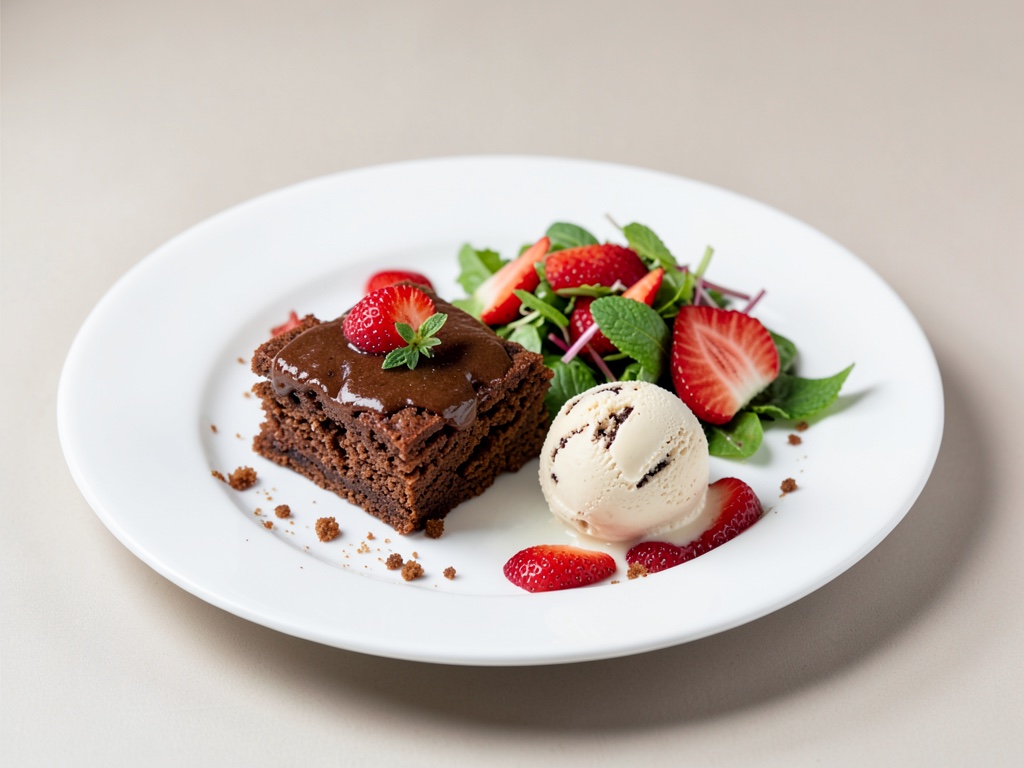 Brownies im Glas mit frischem Erdbeer-Minz-Salat und veganem Cookie-Dough-Eis