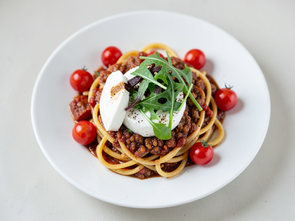 Pasta al tonno all'arrabbiata con insalata Caprese di rucola