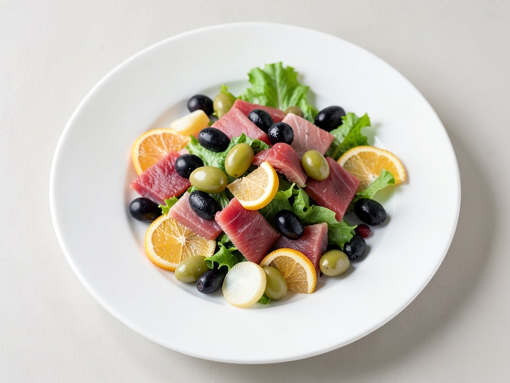 Insalata fresca di tonno con arancia e olive
