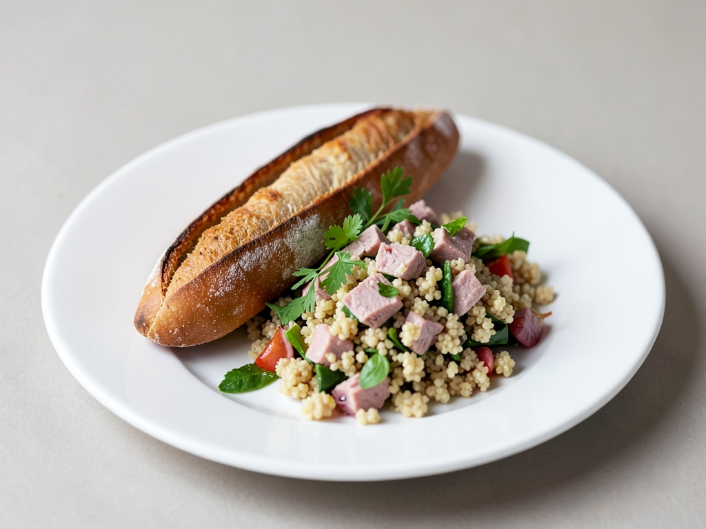 Baguette crujiente con ensalada de atún y couscous