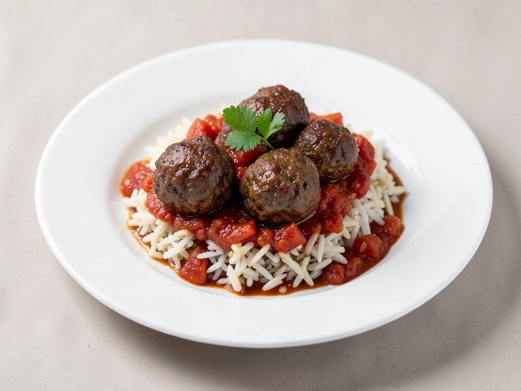 Polpette con riso e salsa di pomodoro