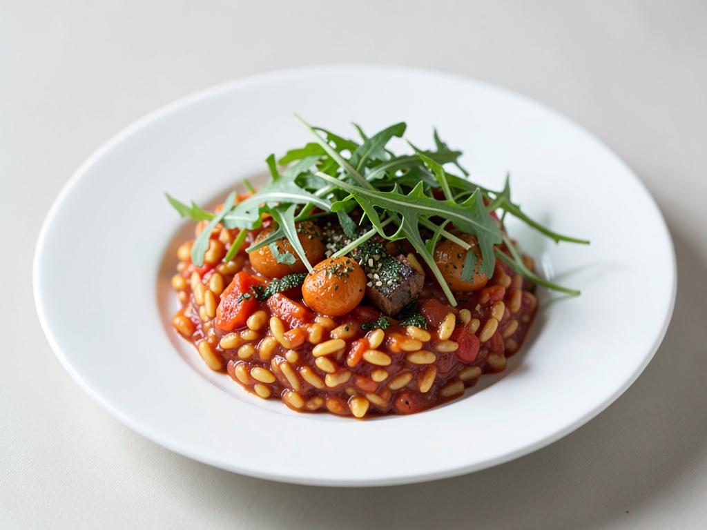 Risotto al pomodoro con insalata fresca di rucola