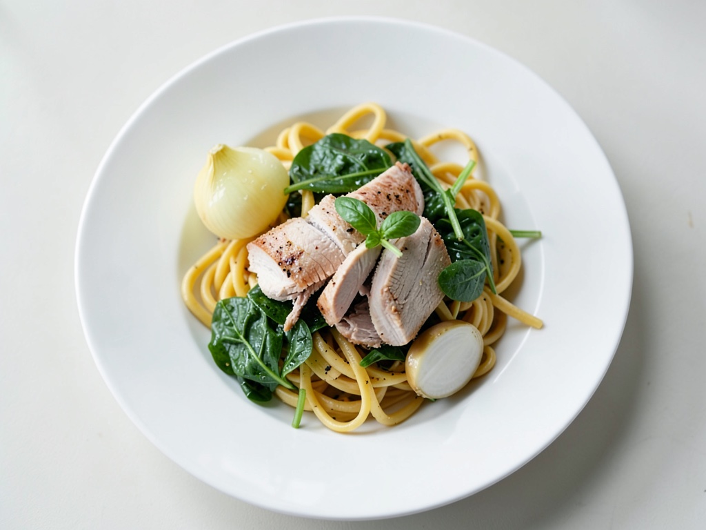 Pasta mit Hähnchen, Spinat und Tomatensauce aus einem Topf