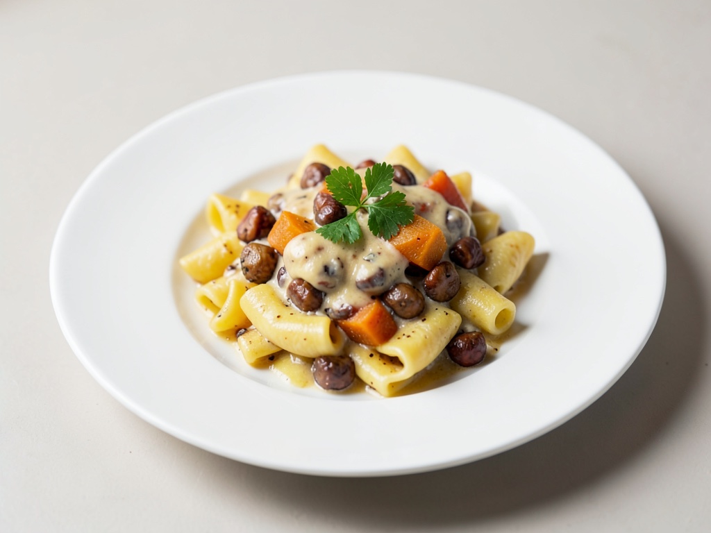 Cremige Tortellini mit Kürbis und Maronen