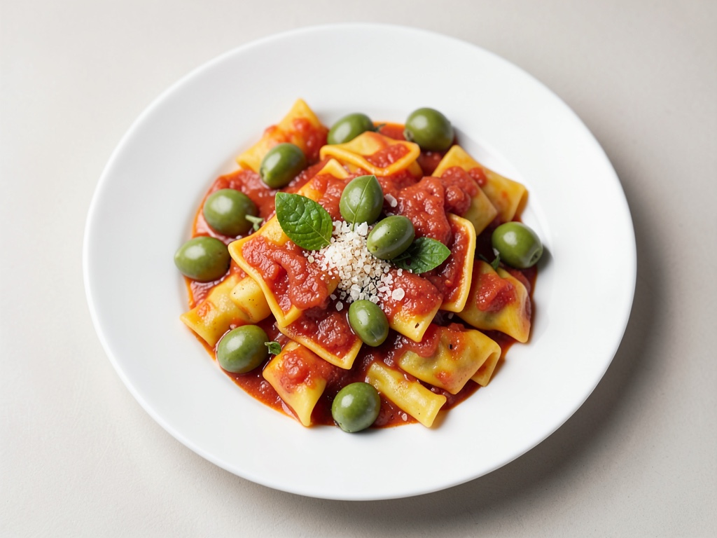Tortellini con olive e salsa di pomodoro