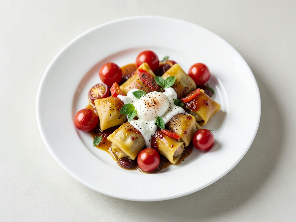 Ofen-Tomaten-Tortelloni mit frischer Mozzarella-Basilikum-Mixtur