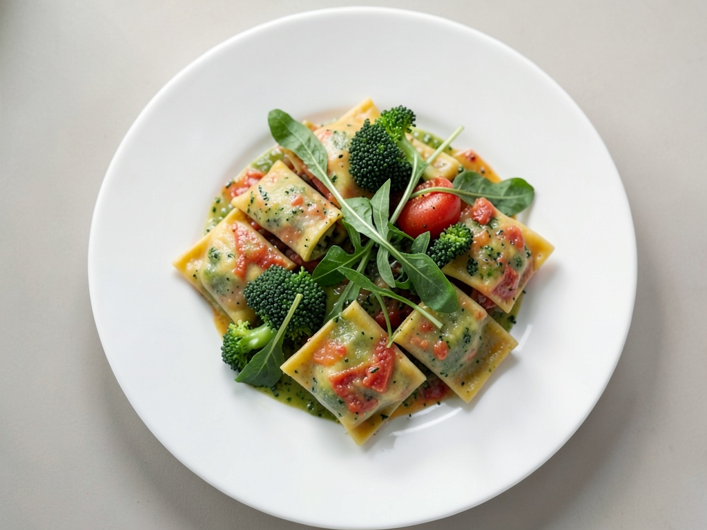Grüne Tortelloni mit Brokkoli und Rucola